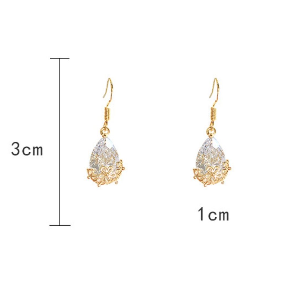 Last Pair💕Tear Crystal Egg Drop Golden Floral Earrings - Picture 10 of 11